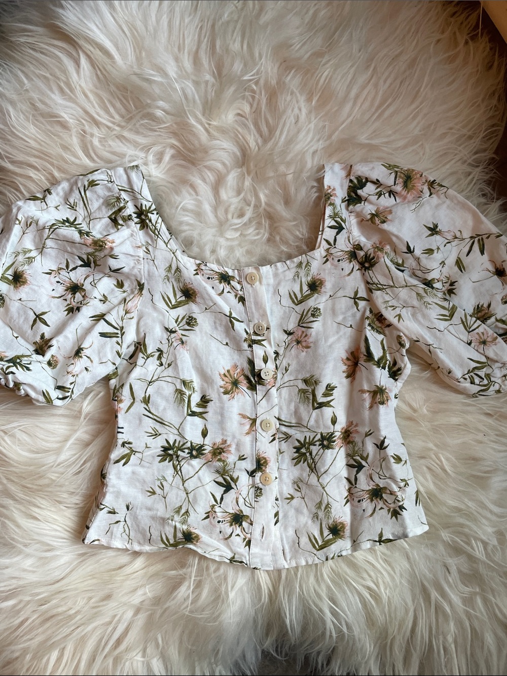 Linen Floral Button-Front Top